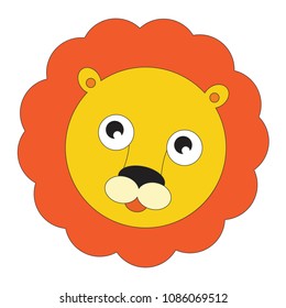 Lion cute face cartoon. Outlined illustration with thin line black stroke
