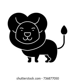 lion cute icon, vector illustration, black sign on isolated background