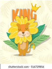 lion, cute lion, Lion King, T-shirt print, Book illustrations for children, hand drawing poster, little cartoon sweet lion illusration, For apparel or other uses in vector, pretty graphic