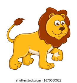 León. Joven León lindo aislado de fondo blanco. Caricatura animal zoológico. Tarjeta educativa para niños que aprenden animales. Juegos Lógicos para Niños. Ilustración vectorial al estilo de las caricaturas.