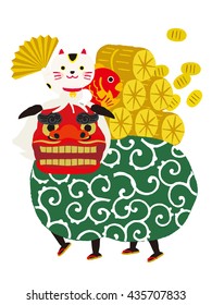 Lion Dance, Beckoning Cat, Vector