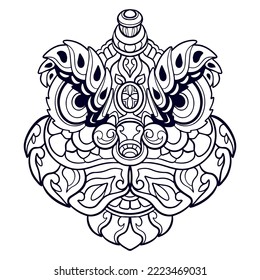 Lion dance cartoon mandala arts isolated on white background