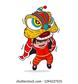 lion dance cartoon vector, character design, chinese new year