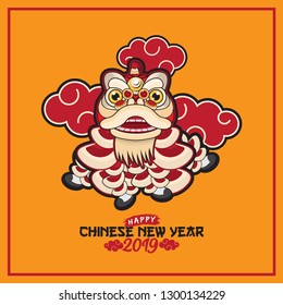 Lion dance with chinese new year greeting isolated in solid color background