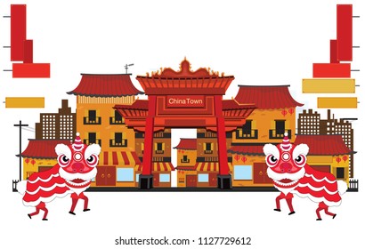 Lion Dance Colorful China Stock Vector (Royalty Free) 1127729612