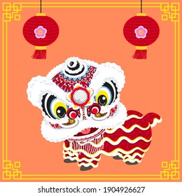 Lion dance costume. Chinese animal symbol isolated from background.