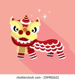 Lion Dance Flat Design Long Shadow Vector/illustration