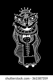 Lion dance. Hand drawing illustration.