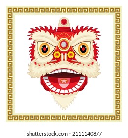 Lion dance head for chinese celebration drawing in vector