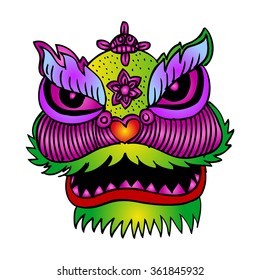 Lion dance head. Hand Drawing illustration.