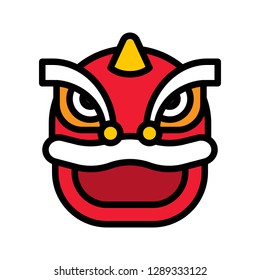 Lion dance head vector, Chinese lunar new year filled outline style icon 