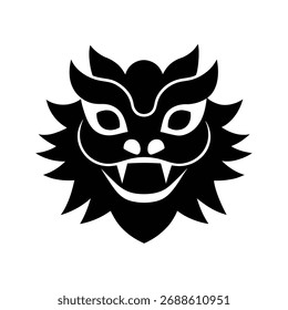 Lion dance mask silhouette vector art illustration