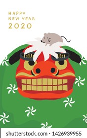lion dance with mouse vector illustration for new year card.