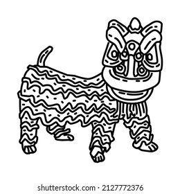 Lion Dance Part of Chinese New Year Accessories and Symbols Hand Drawn Icon Set Vector.