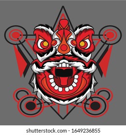 lion dance with red fangs suitable for logos, product stamp, wall display, apparel, etc.
