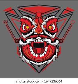 lion dance with red fangs suitable for logos, product stamp, wall display, apparel, etc.