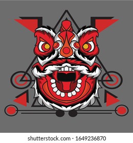 lion dance with red fangs suitable for logos, product stamp, wall display, apparel, etc.