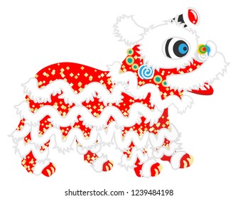 Lion Dance side view - The Lion Dance is Chinese new year's traditional culture. Two people dance who wearing the costume which symbolizes the lion for the new year's luck.