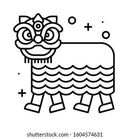 Lion dance vector illustration, Chinese New year line icon