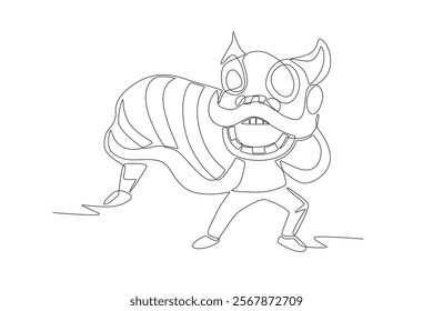 Lion dances concept one-line drawing