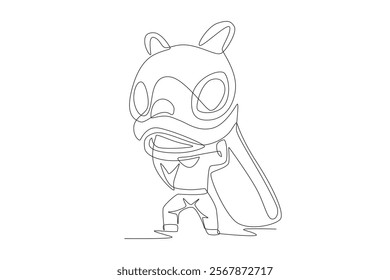 Lion dances concept one-line drawing