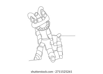 Bailes de leones. Concepto de danzas de león y dragón dibujo de una línea