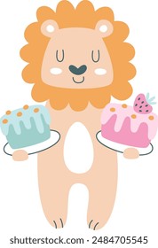 Ilustración vectorial de león con postres