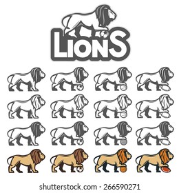 Lion in different styles for sport emblems
