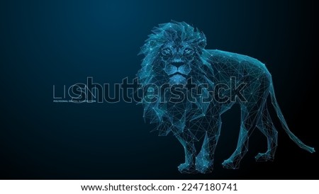 Lion. Digital polygon illustration. Isolated line and dots technology illustration. King of beasts wireframe 3d vector background.