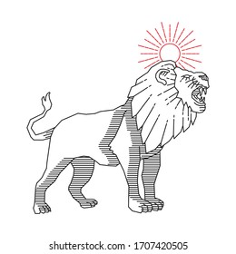 Lion doodle abstract icon isolated on white, outline, art line sticker, sketch logo wildlife animal, vector stock illustration
