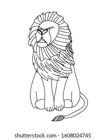 Lion in doodle style isolated on white background.Coloring page for adult and kids.Vector outline illustration. Exotic african animal.Anti stress scrapbooking.Child school education. Print on T shirt.