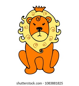 Lion doodle style vector template. Tropical animal. Theme of the jungle and Africa