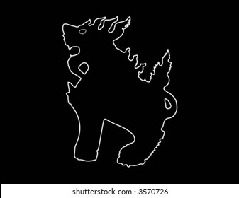 Lion with dragons head on black background