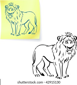 Lion drawing on post it note original vector illustration 6 color versions included