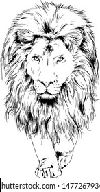 lion drawn with ink from the hands of a predator tattoo logo