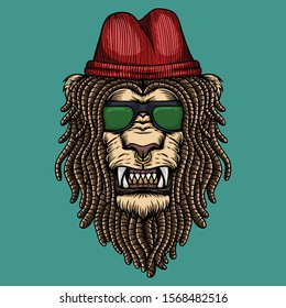 lion dreadlocks head vector illustration for your company or brand