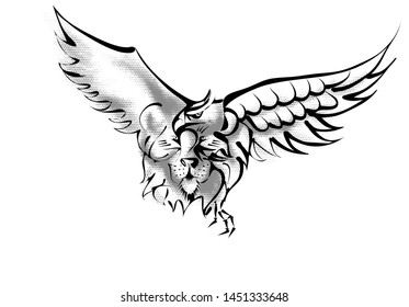 lion and eagle isoalted on white background