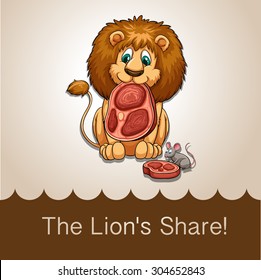 Lion eating his share of meat illustration