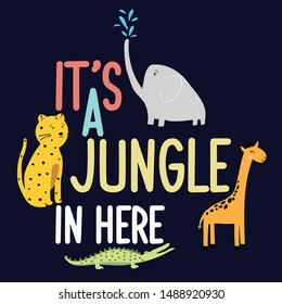 lion elephant giraffe crocodile color text line young tee illustration art vector