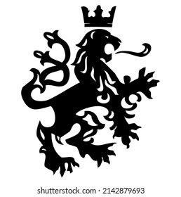 Emblema de león con corona, pieza y elemento sobre el escudo de armas, símbolo heráldico, vector, ilustración en color negro y blanco, aislado sobre fondo blanco