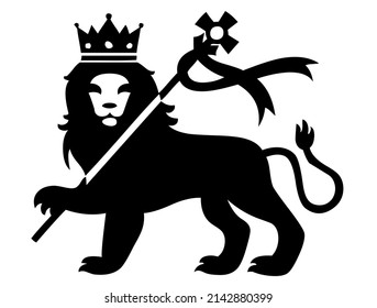 Lion emblem with crown, part and element on coat of arms, heraldic symbol, vector, illustration in black and white color, isolated on white background