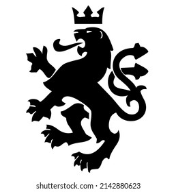 Emblema de león con corona, pieza y elemento sobre el escudo de armas, símbolo heráldico, vector, ilustración en color negro y blanco, aislado sobre fondo blanco
