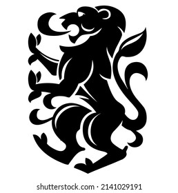 Lion emblem design, vector, illustration in black and white color, isolated on white background