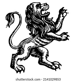 Lion emblem design, vector, illustration in black and white color, isolated on white background