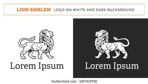 Lion emblem. Logo on white and dark buckground 