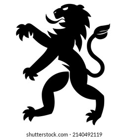 Lion emblem, predator, wild animal, wildlife, coat of arms, heraldic symbol, design, vector, illustration in black and white color, isolated on white background