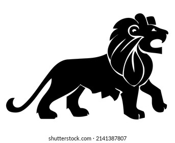 Lion emblem, predator, wild animal, wildlife, coat of arms, heraldic symbol, design, vector, illustration in black and white color, isolated on white background