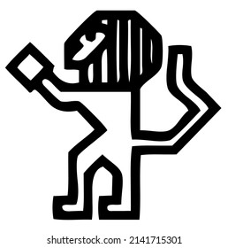 Lion emblem, predator, wild animal, wildlife, emblem, heraldic symbol, design, vector, illustration in black and white color, isolated on white background