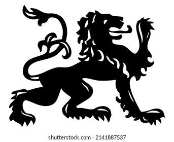 Lion emblem, predator, wild animal, wildlife, part and element on coat of arms, heraldic symbol, design, vector, illustration in black and white color, isolated on white background