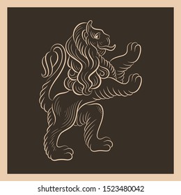 Lion Emblem. Vintage Icon Isolated. Vector Heraldry Illustration, Graphic Image For Your Logo Design